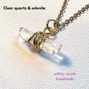 Good Vibes Gold Clear Quartz &Selenite Energetically Charged Necklace Pendant